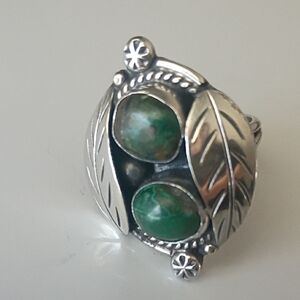 Vintage Navajo Style Green Turquoise Sterling Silver Stamped King Mexico